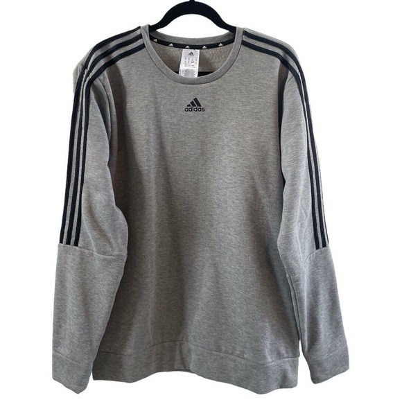 adidas Men's Essentials 3-Stripe Pullover Sweatshirt Gray Black Size Medium Logo - Picture 2 of 5